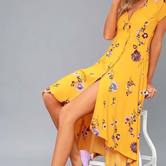 Free People "Lost In You" Yellow Floral Print Midi Dress - Picture 1 of 11